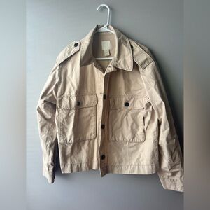 H&M Women’s Beige Straight Cut Cargo Button Up Jacket
